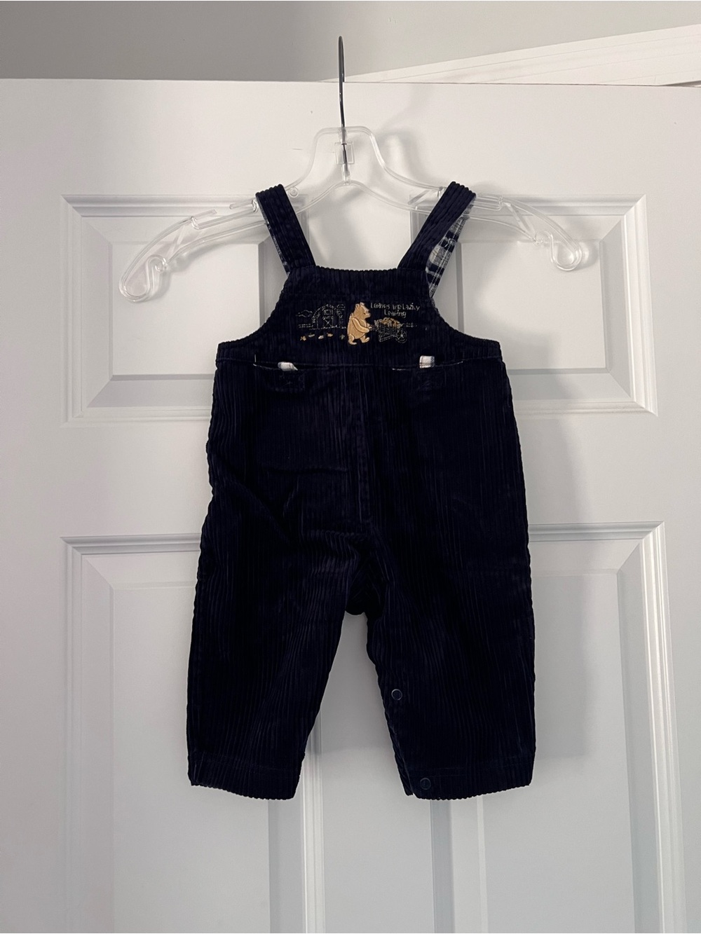 Vintage Winnie the Pooh W/ Leaves Baby Corduroy Overalls Size 6-M Blue Disney